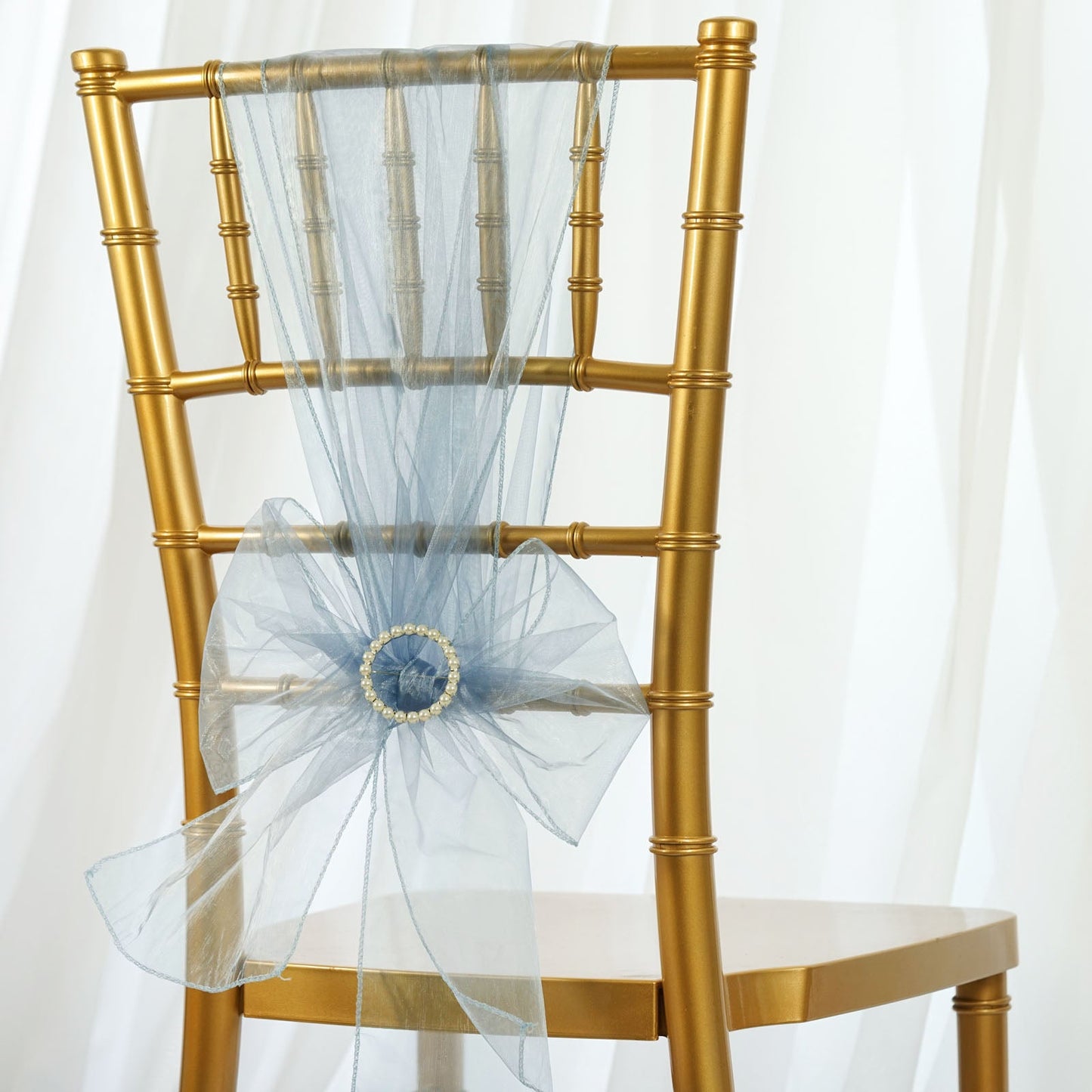 5 PCS | Serenity Blue Sheer Organza Chair Sashes