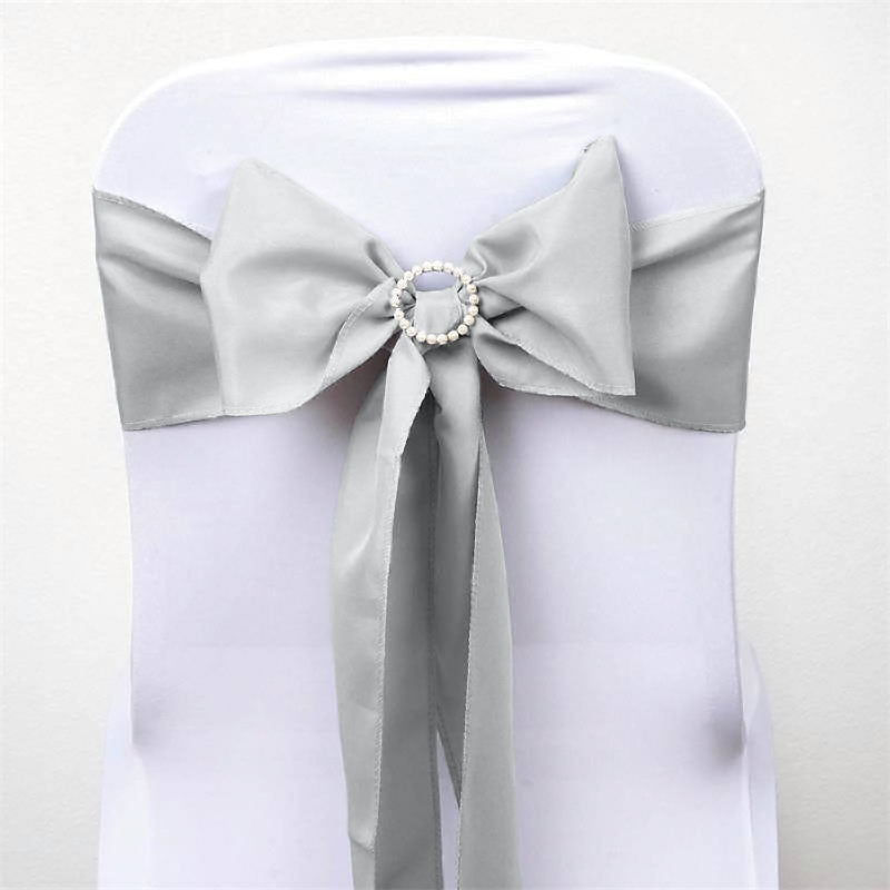 5 Pack | Silver Polyester Chair Sashes | 6" x 108"