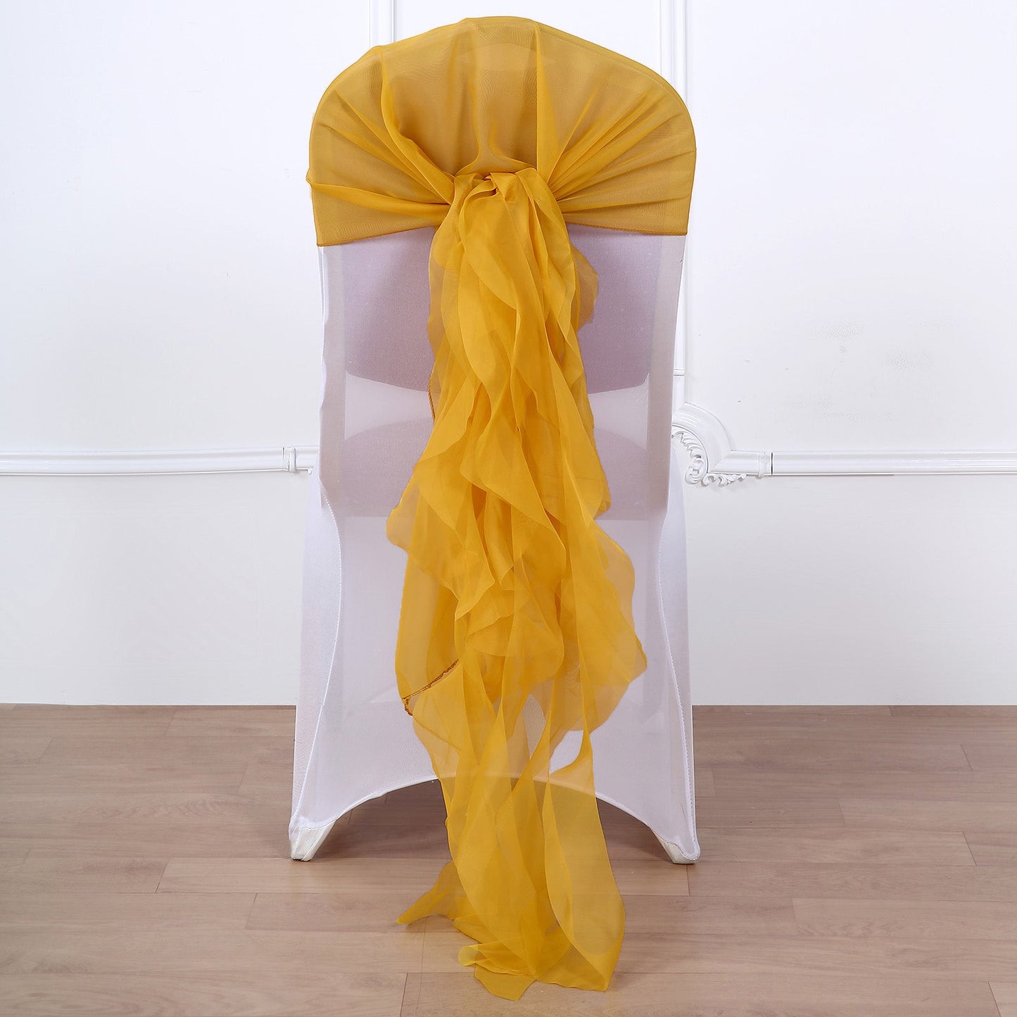 Mustard Yellow Color Chiffon Curly Chair Sash