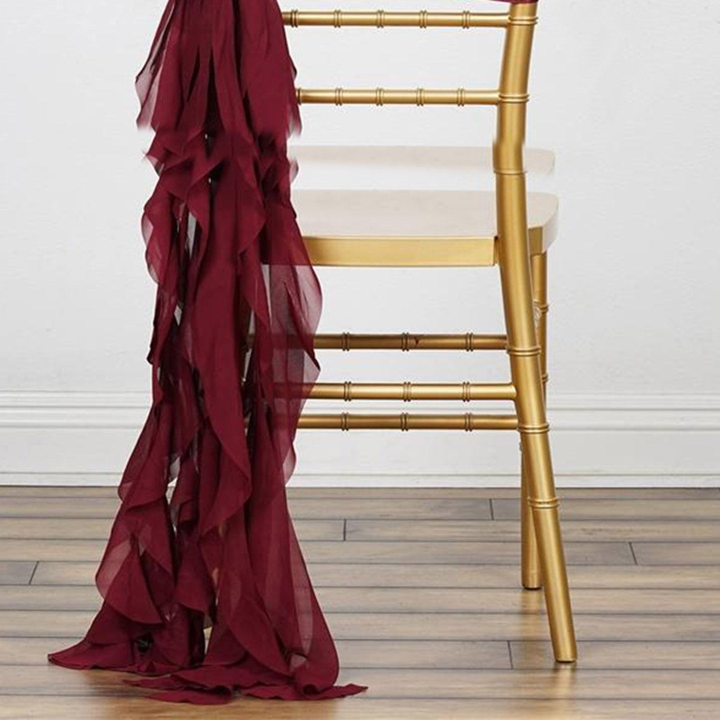 Curly Chair Sash In Burgundy Chiffon