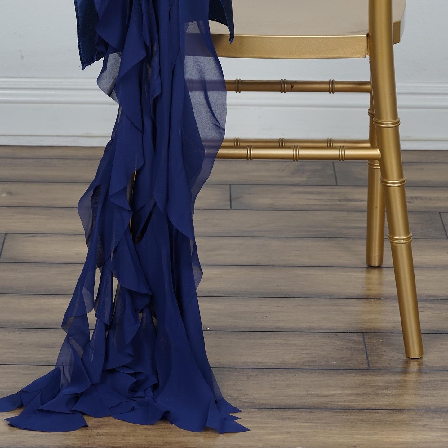 Navy Blue Chiffon Curly Chair Sash#whtbkgd