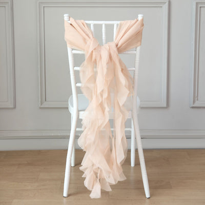 Elegant Design of the Nude Chiffon Curly Chair Sash Elegant Design of the Nude Chiffon Curly Chair Sash