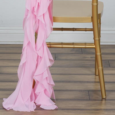 Versatile and Easy to Use Pink Chiffon Curly Chair Sashes Versatile and Easy to Use Pink Chiffon Curly Chair Sashes