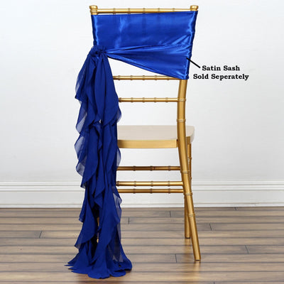 Elegant Design of Royal Blue Chiffon Curly Chair Sash Elegant Design of Royal Blue Chiffon Curly Chair Sash