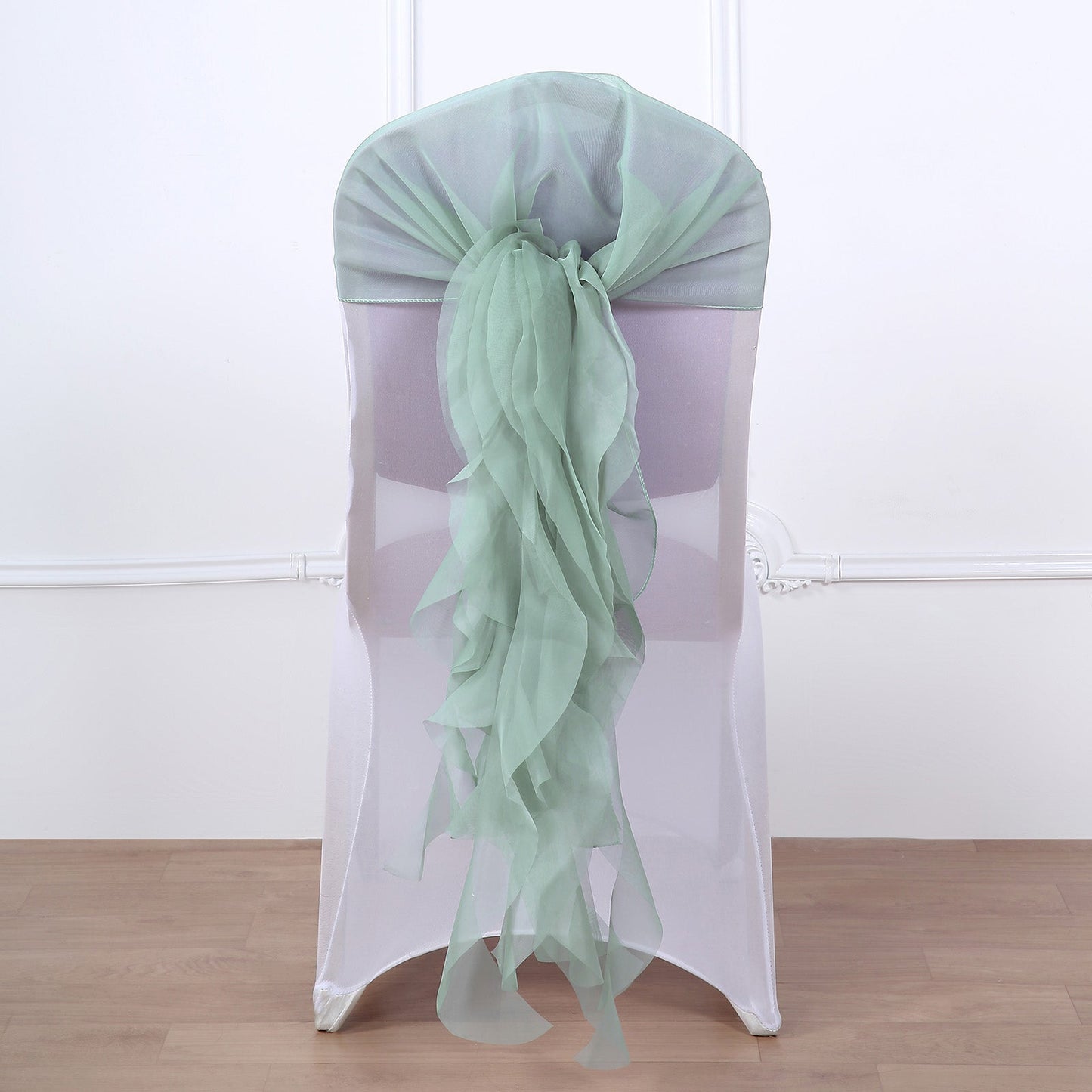 Sage Green Color Chiffon Curly Chair Sash