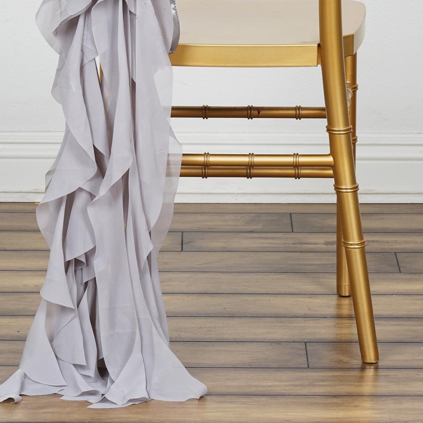 Curly Chiffon Chair Sash In Silver#whtbkgd