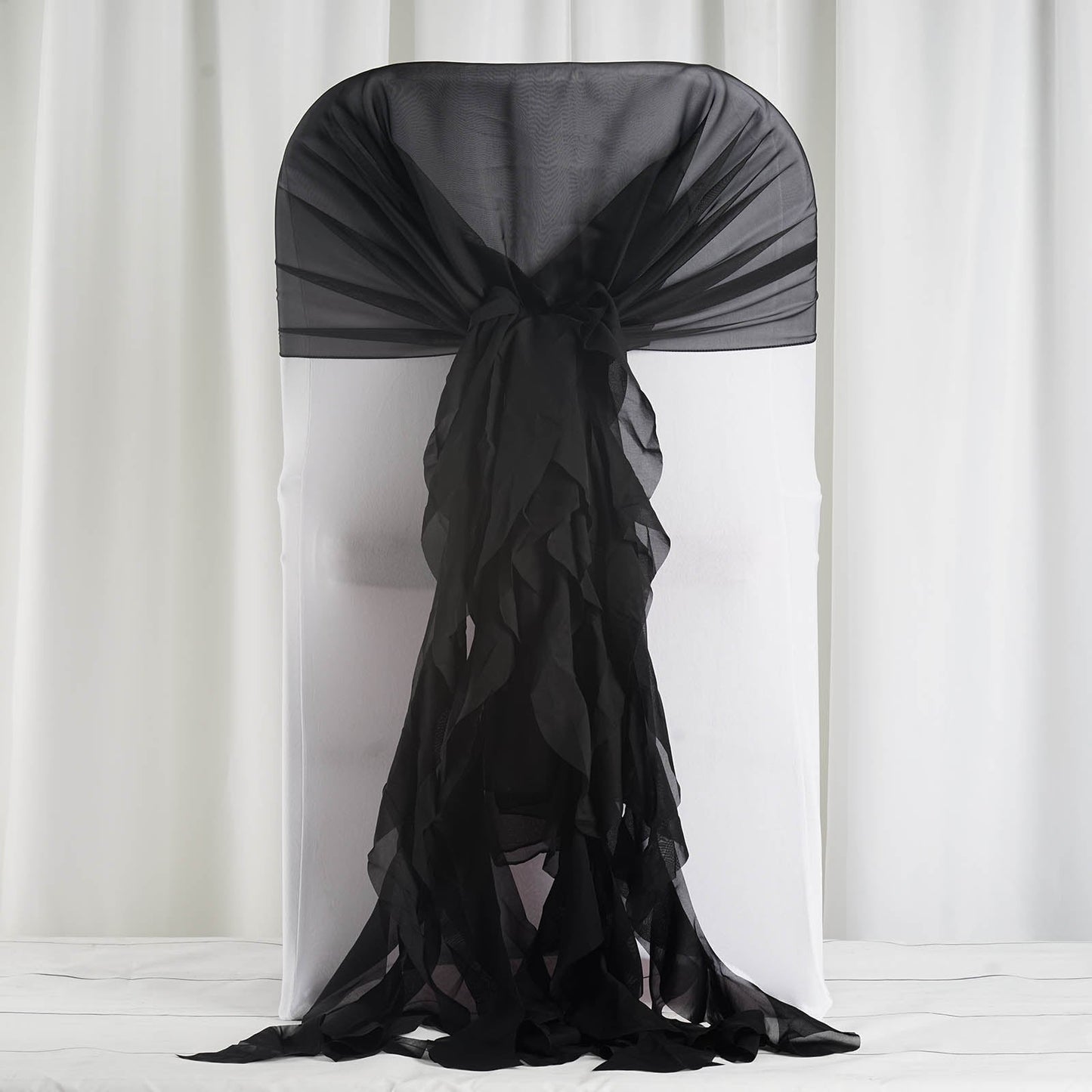 Black Ruffled Chiffon Willow Chair Hood Sashes