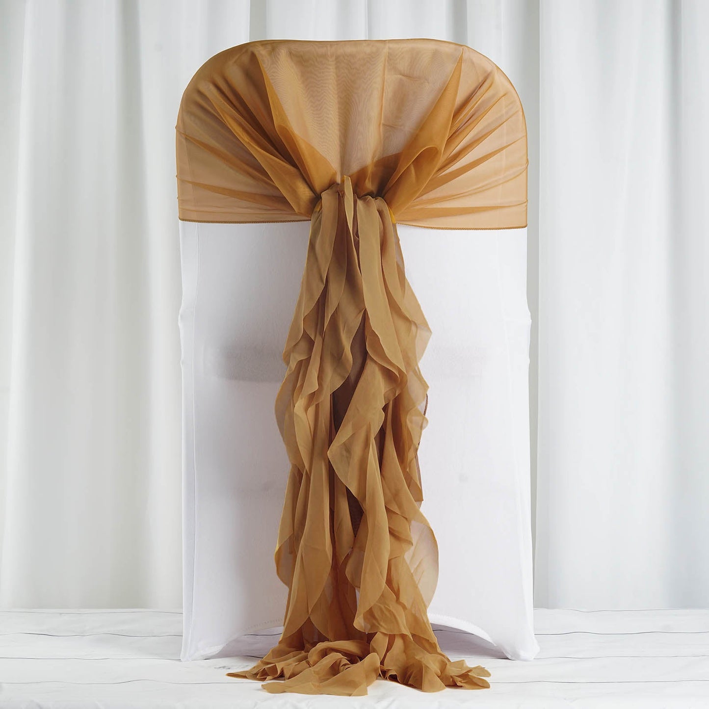 Willow Ruffles Chiffon Chair Sash Set With Gold Chiffon Hood