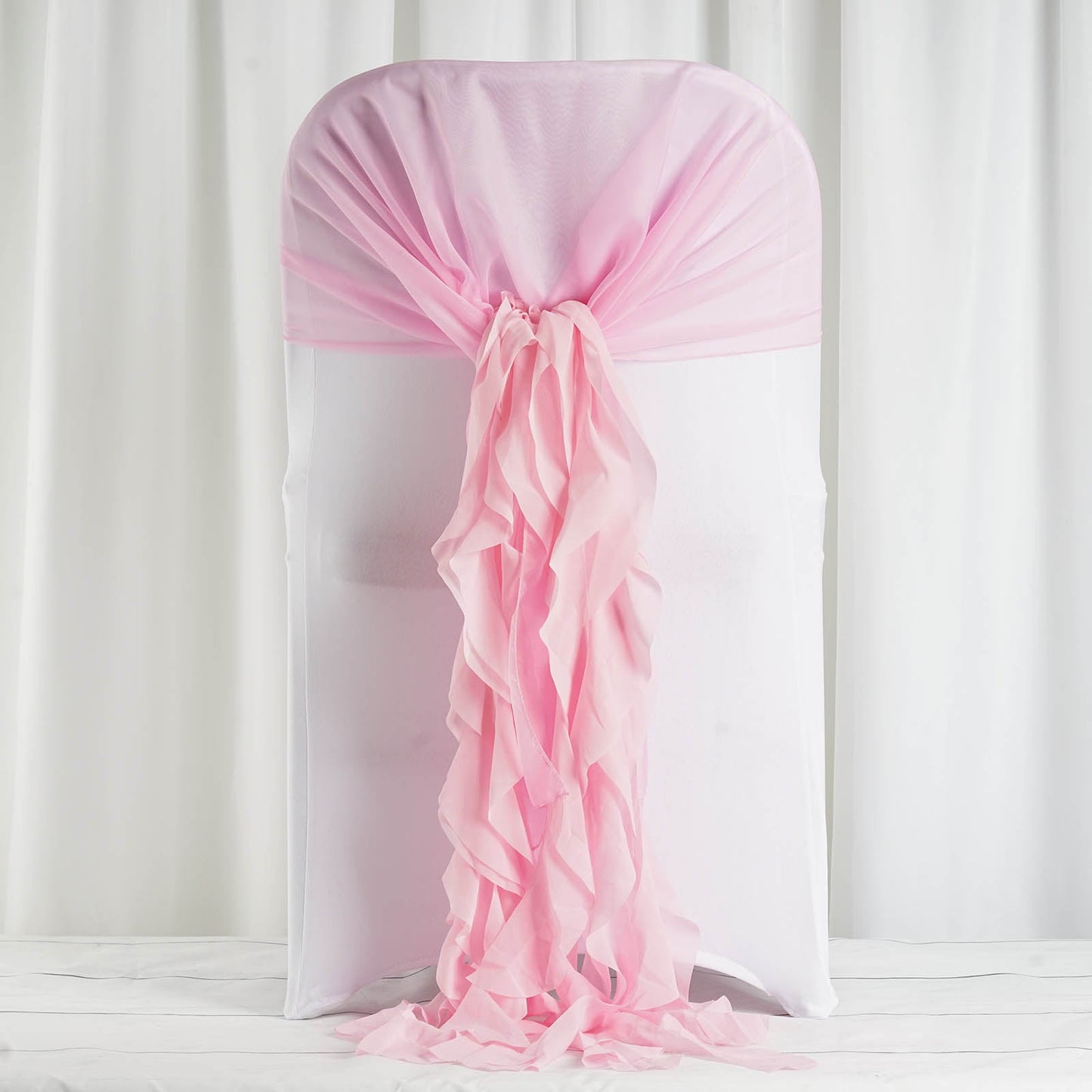 Pink Ruffled Chiffon Willow Chair Hood Sashes