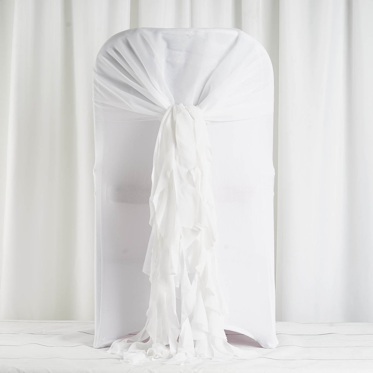 White Ruffled Chiffon Willow Chair Hood Sashes