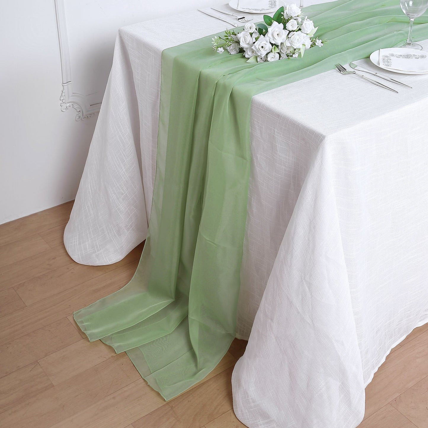 Chiffon Table Runner In Green 6 Feet