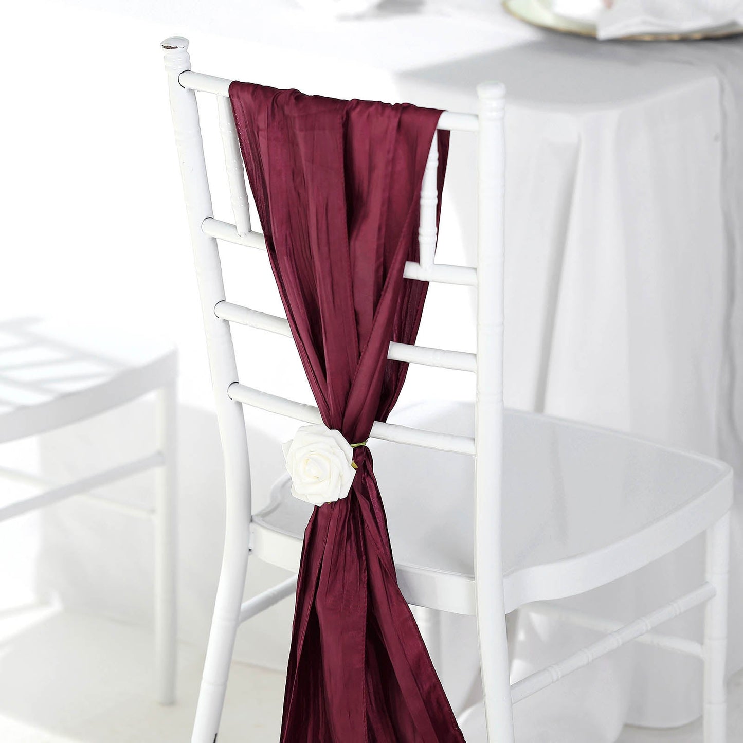 5 Pack 6 Inch x 106 Inch Chair Sashes Burgundy Accordion Crinkle Taffeta