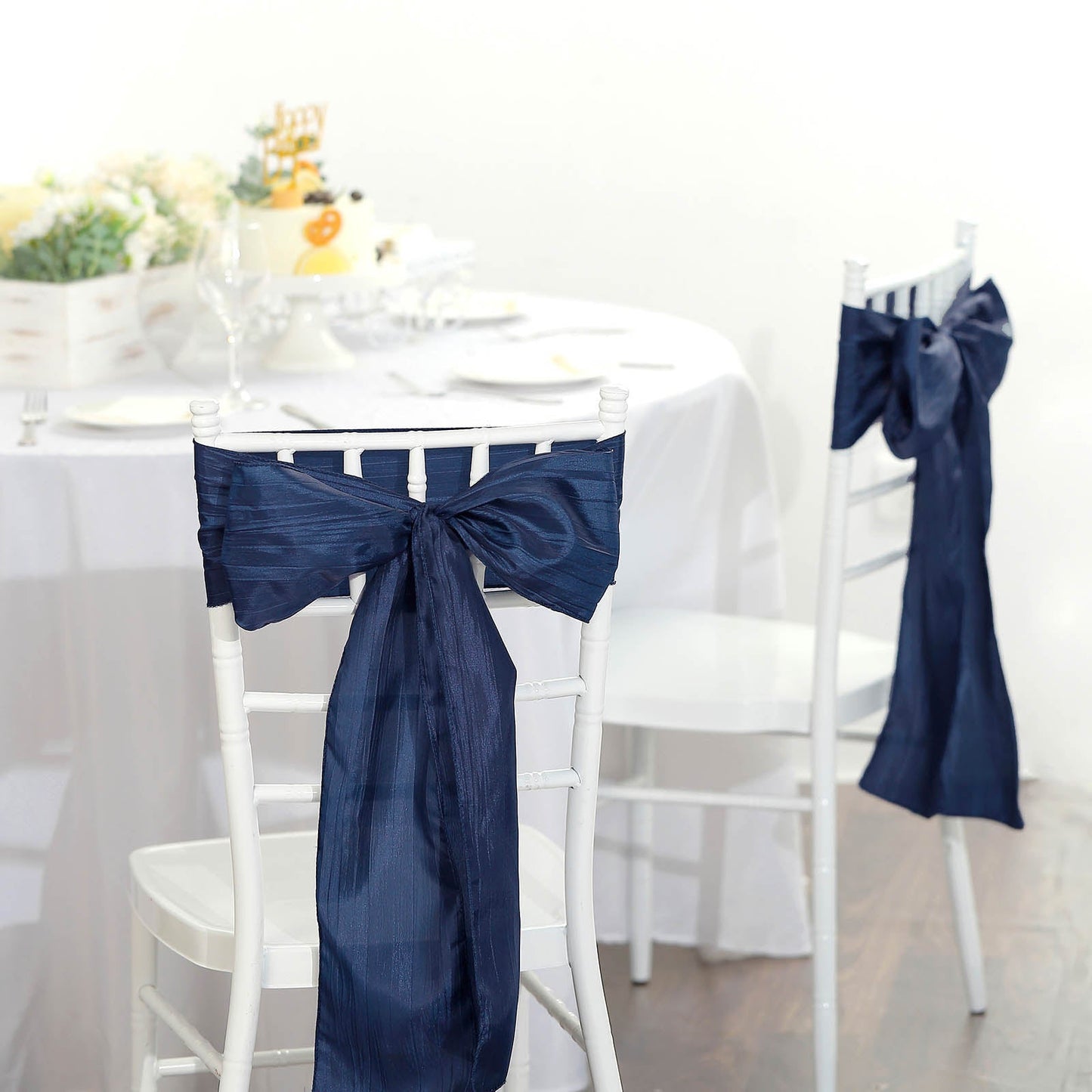 Navy Blue Accordion Crinkle Taffeta Chair Sashes 6 Inch x 106 Inch Pack of 5