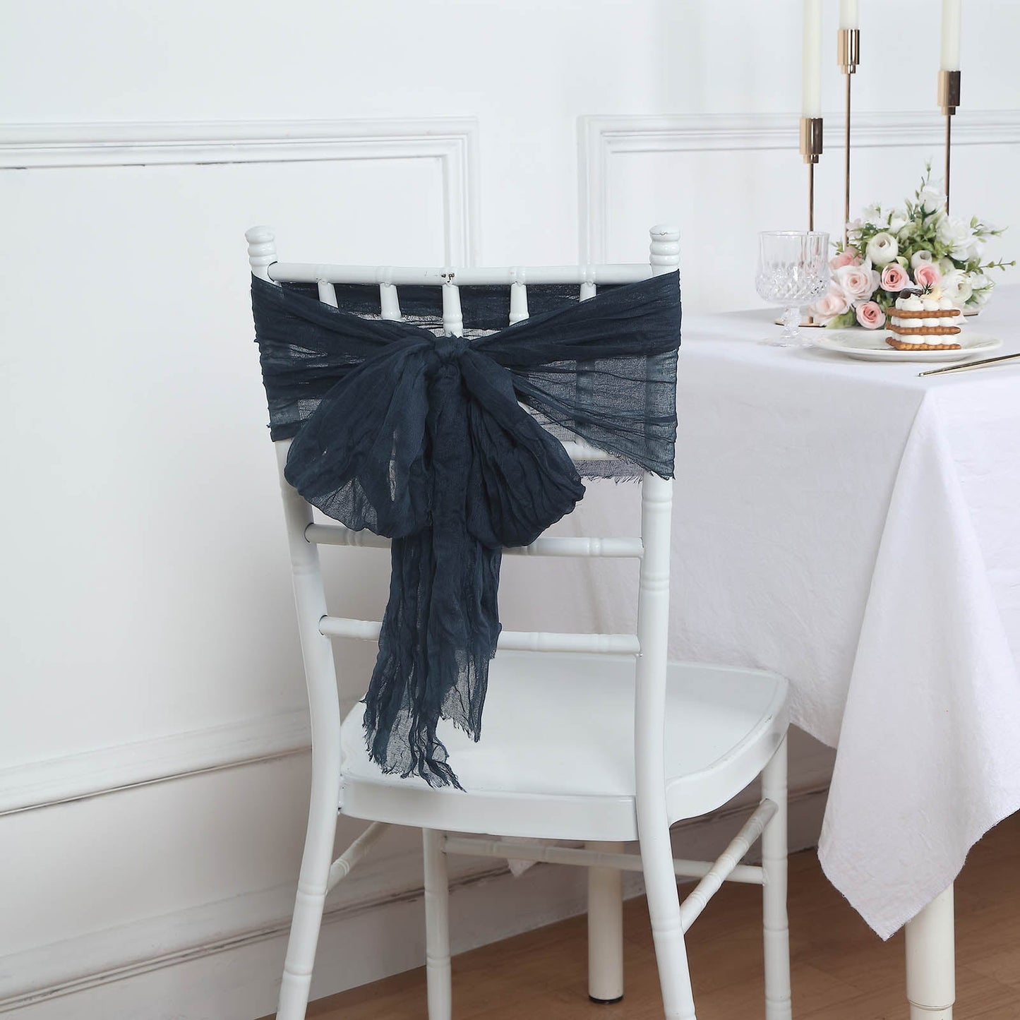 5 Pack | Navy Blue Gauze Cheesecloth Boho Chair Sashes - 16inch x 88inch