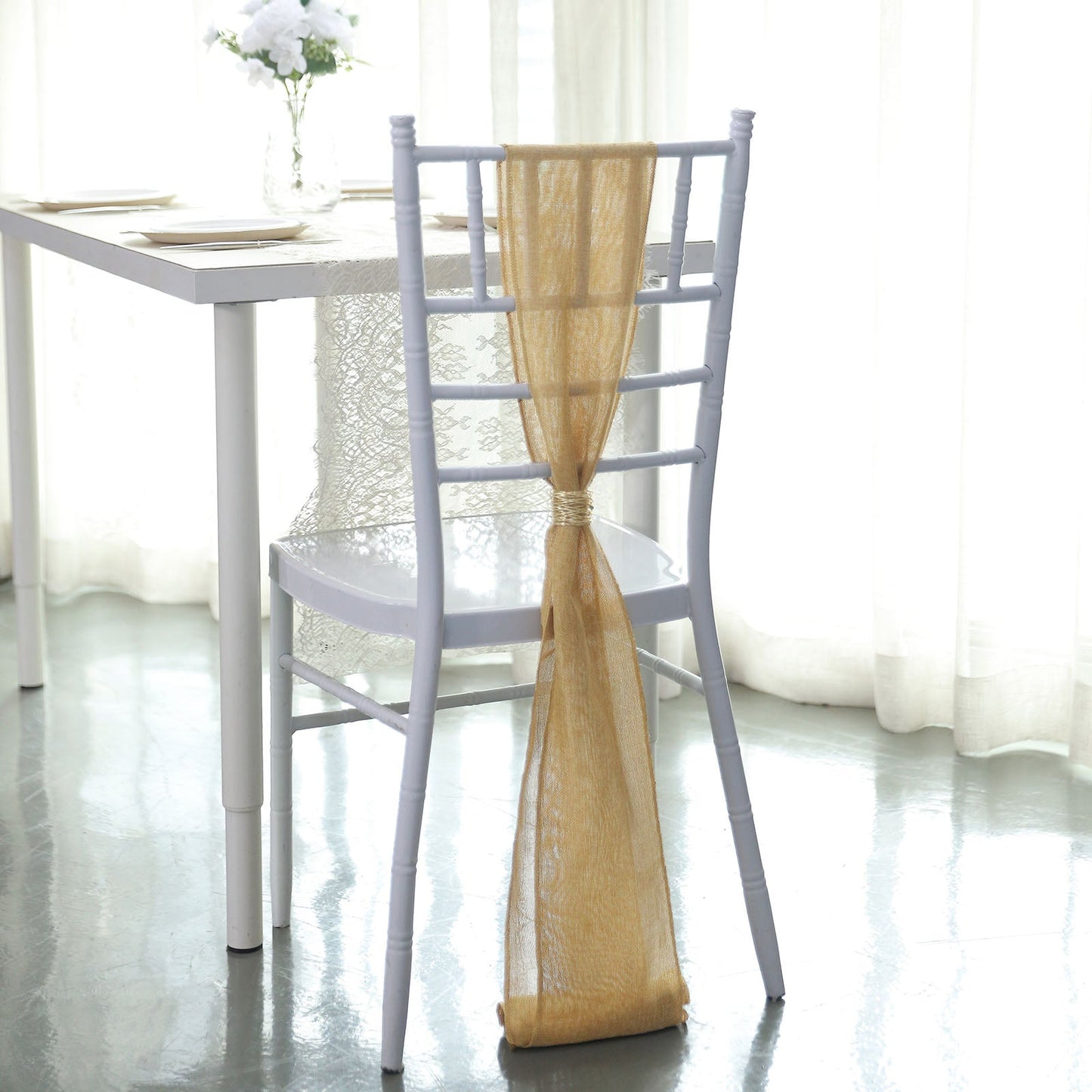 6 Inch X 108 Inch Gold Jute Fabric Chair Sashes 5 Pack