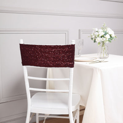 Elevate Your Event with Burgundy Sequin Chair Sashes Elevate Your Event with Burgundy Sequin Chair Sashes