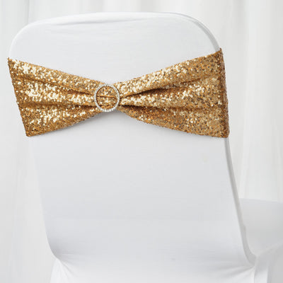 Elevate Your Event with Gold Sequin Spandex Chair Sashes Elevate Your Event with Gold Sequin Spandex Chair Sashes