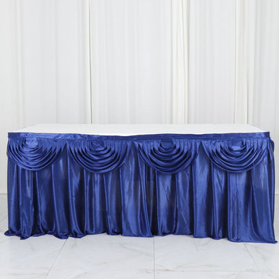 Exquisite Design of the Navy Blue Pleated Satin Table Skirt Exquisite Design of the Navy Blue Pleated Satin Table Skirt