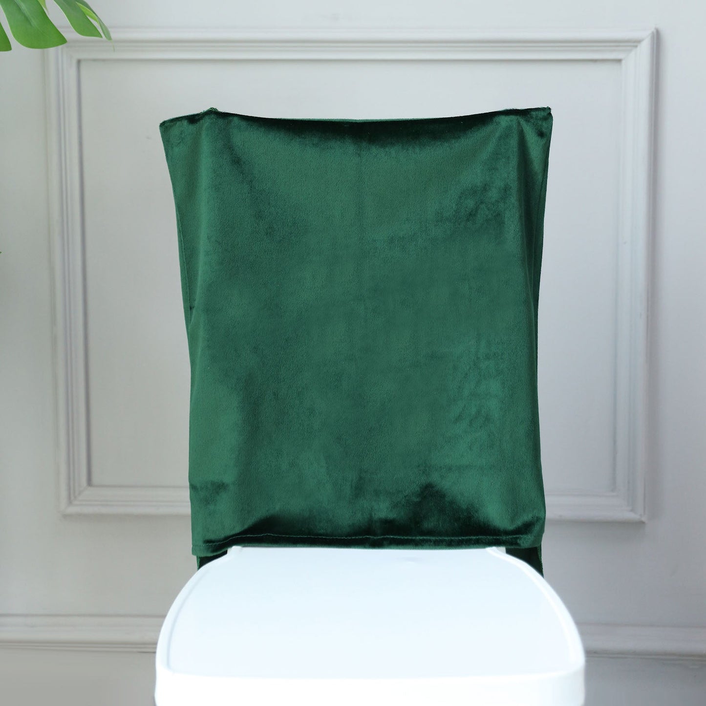 Emerald green velvet Chiavari chair back slipcover.