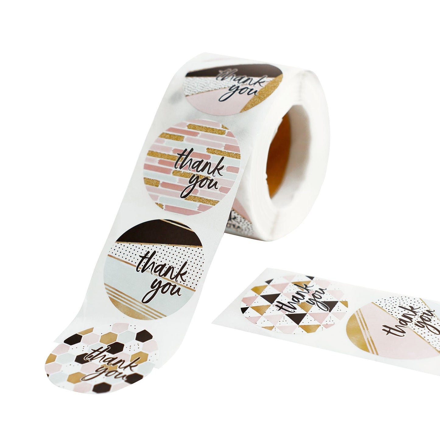 500 Pieces Round Black White Gold Pink Thank You Assorted Geometric Design Glam Stickers Roll 1.5 Inch#whtbkgd