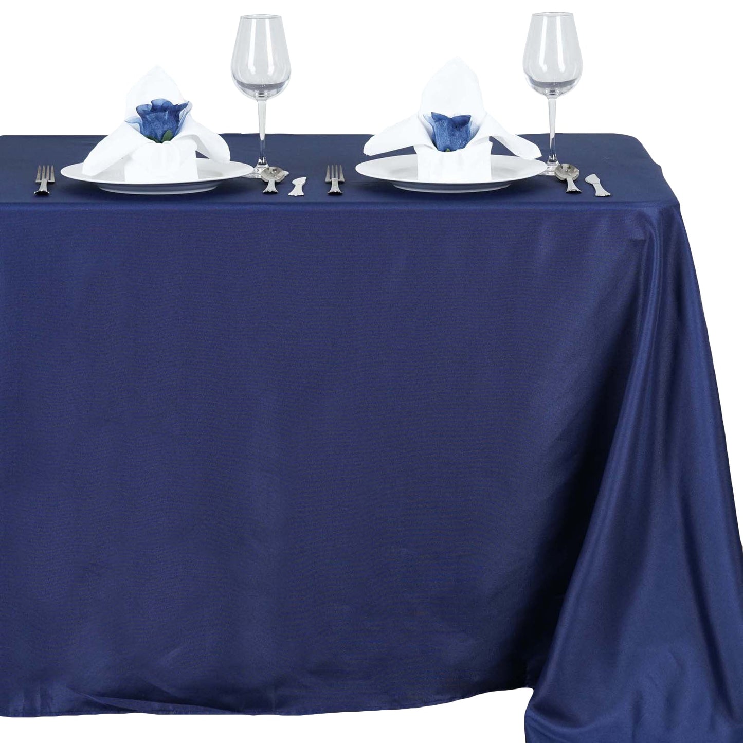54"x96" Navy Blue Polyester Linen Rectangle Tablecloth