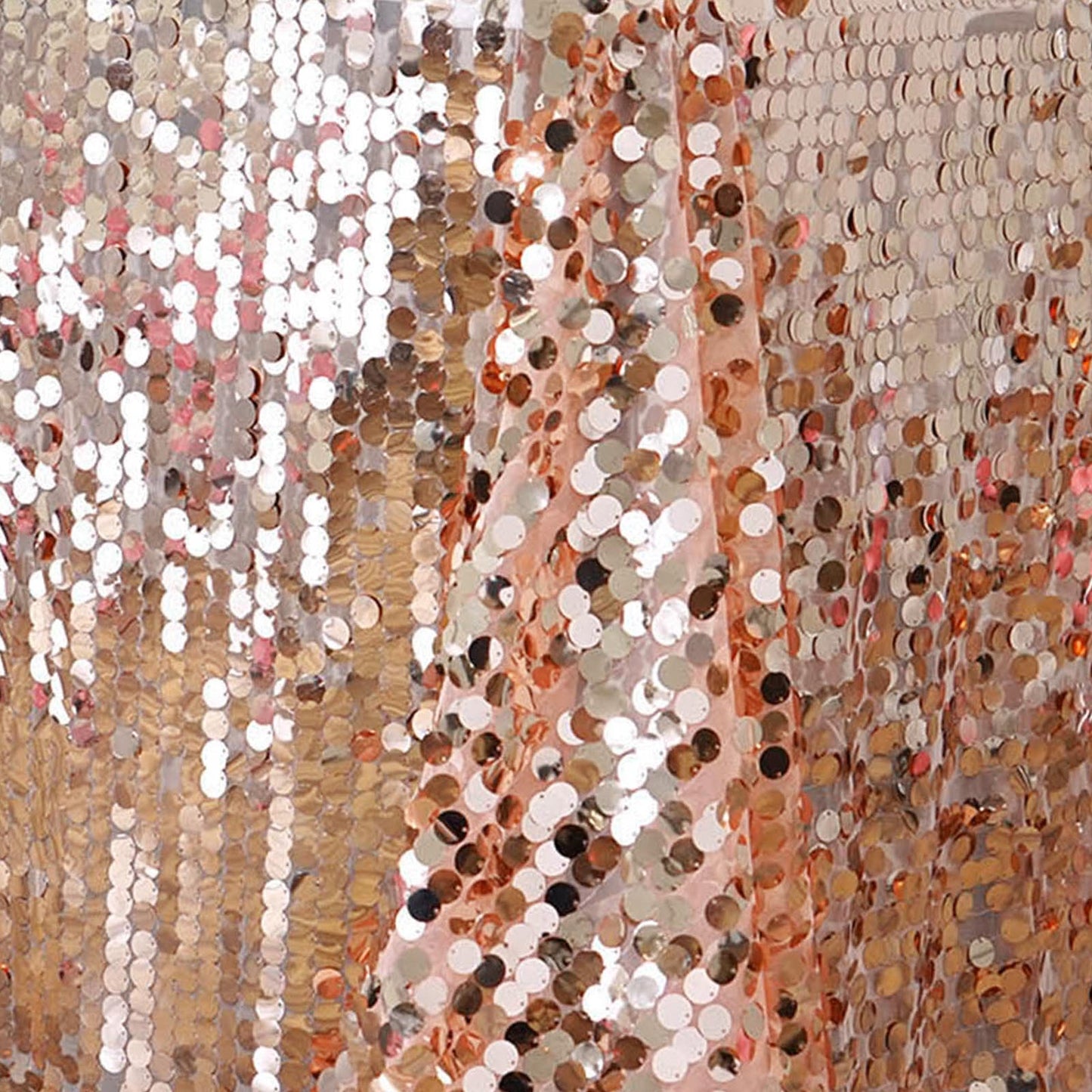 Rectangle 90 Inch x 156 Inch Blush Rose Gold Big Payette Sequin Tablecloth#whtbkgd