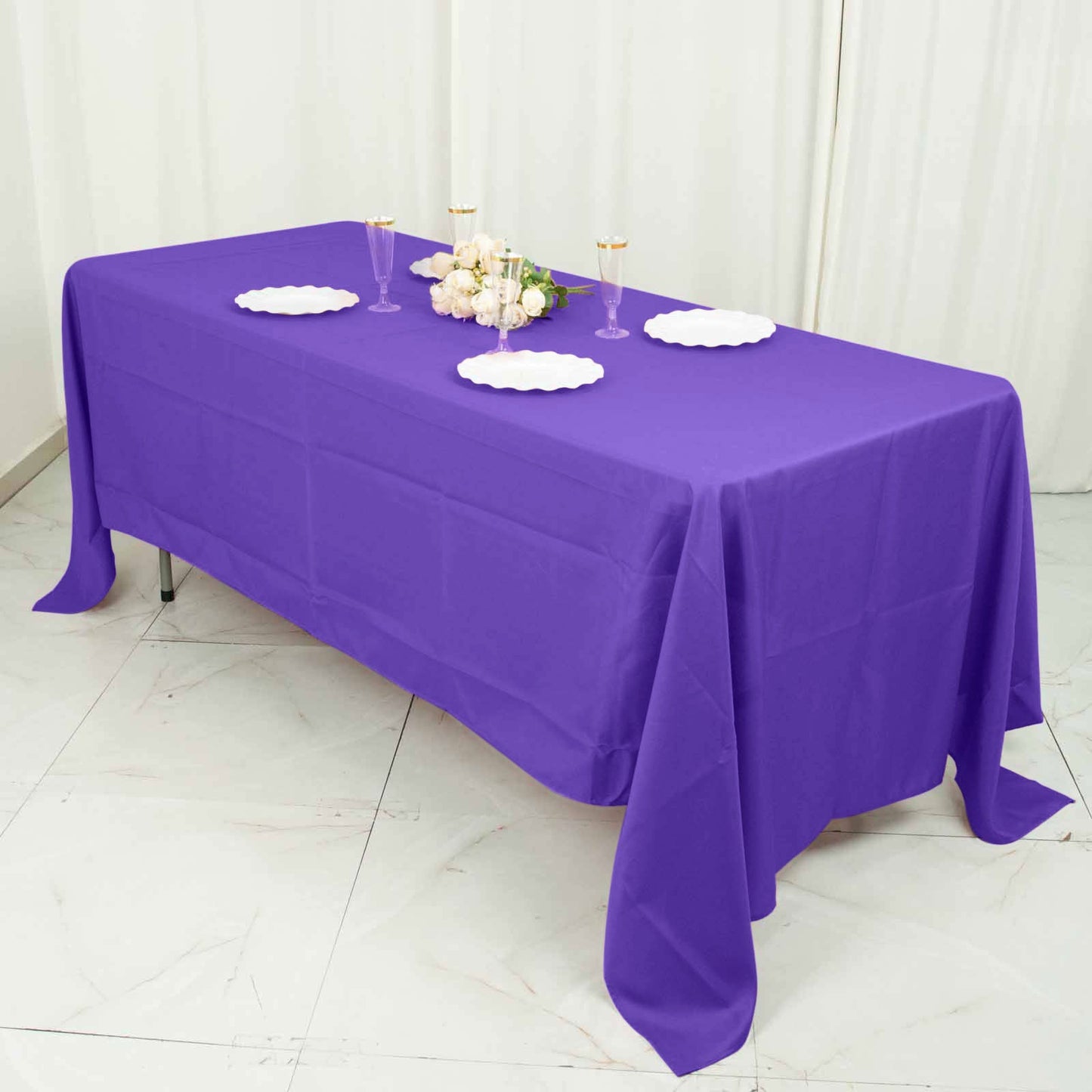 72x120Inch Purple Polyester Rectangle Tablecloth, Reusable Linen Tablecloth