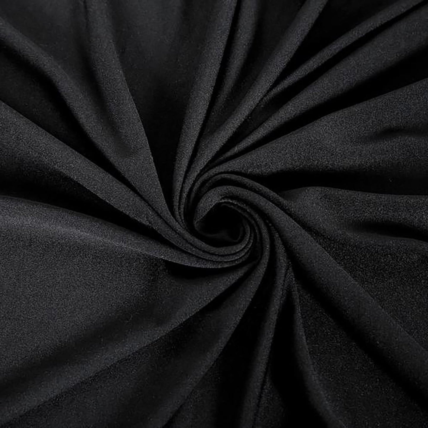 Black seamless polyester rectangular tablecloth with rounded corners.