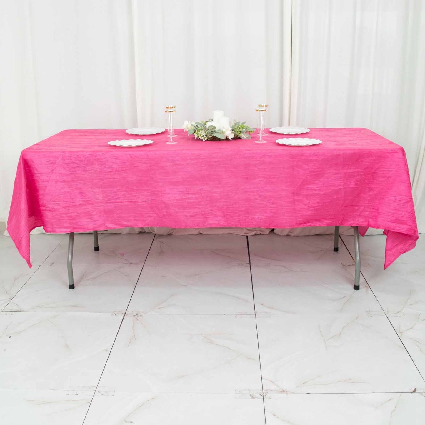 60"x102" Fuchsia Accordion Crinkle Taffeta Rectangle Tablecloth