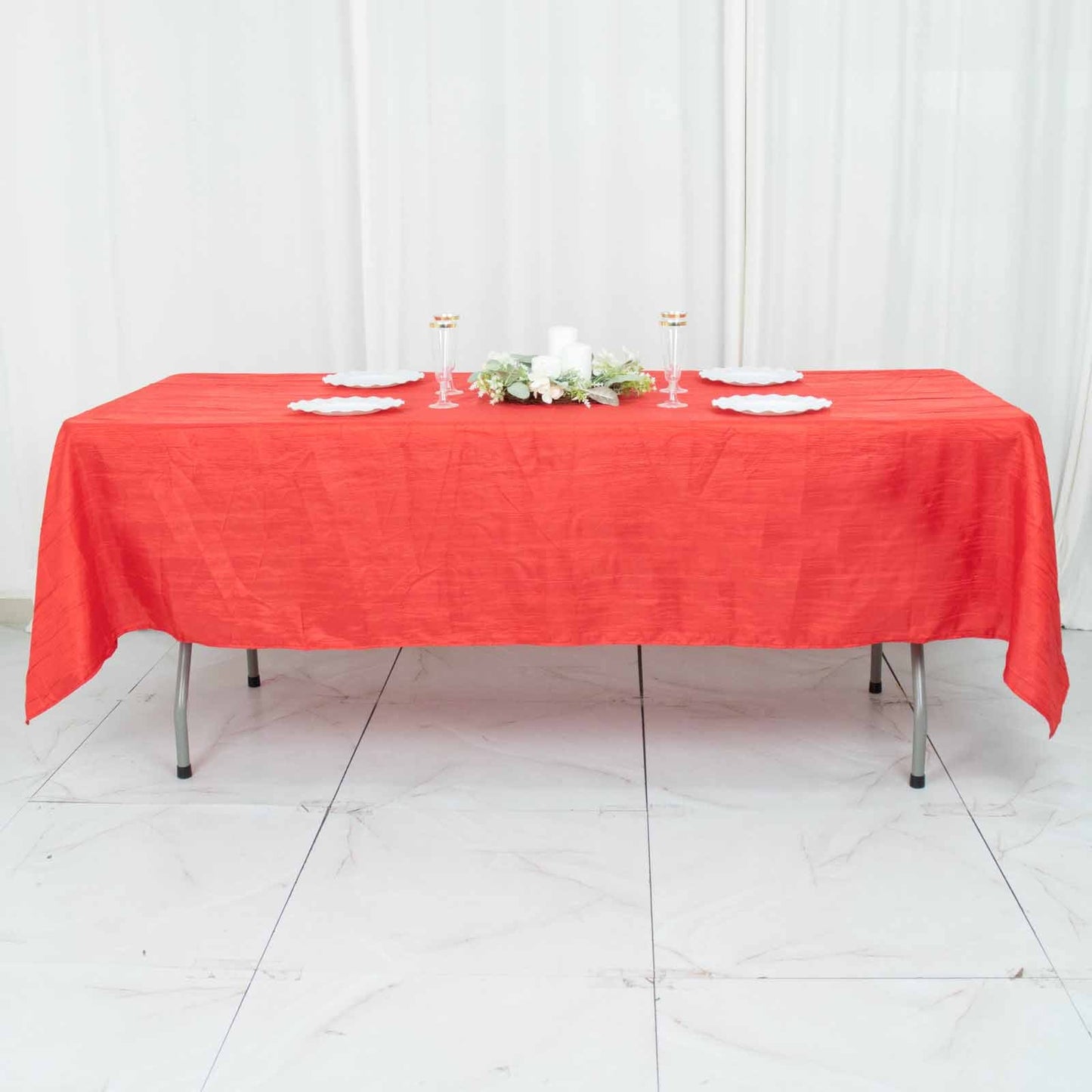 60"x102" Red Accordion Crinkle Taffeta Rectangle Tablecloth
