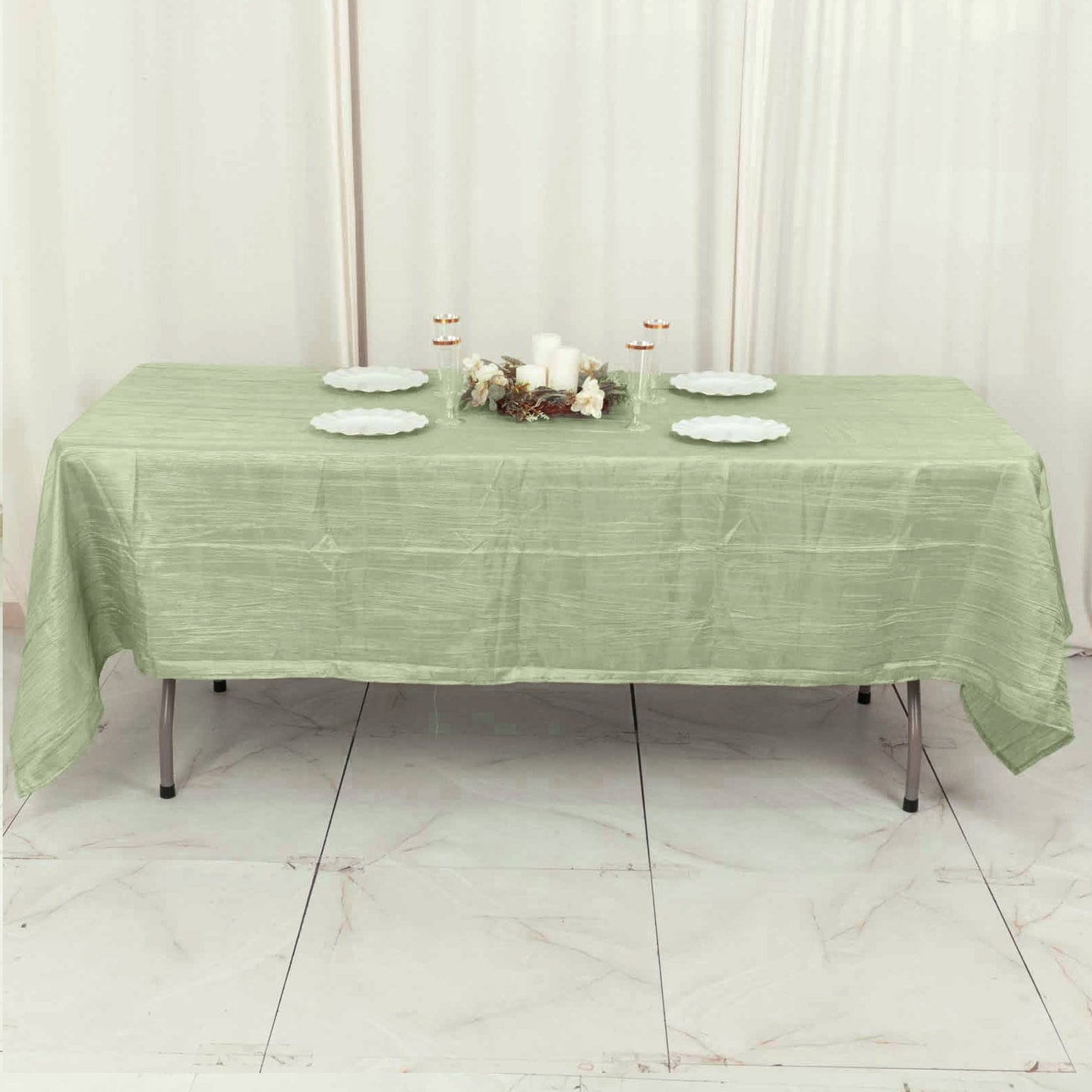 60"x102" Sage Green Accordion Crinkle Taffeta Rectangle Tablecloth