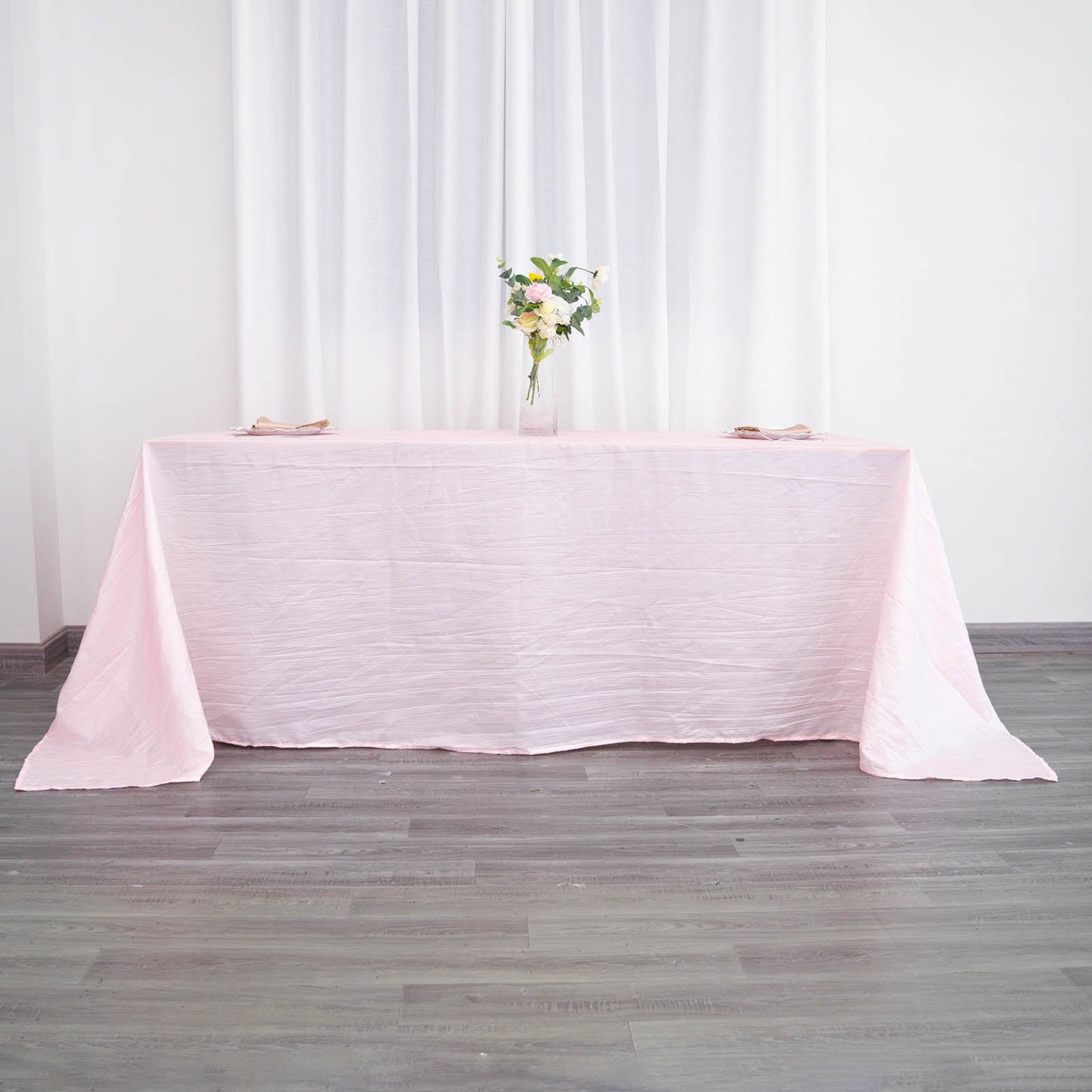 90"x132" Blush Accordion Crinkle Taffeta Seamless Rectangular Tablecloth