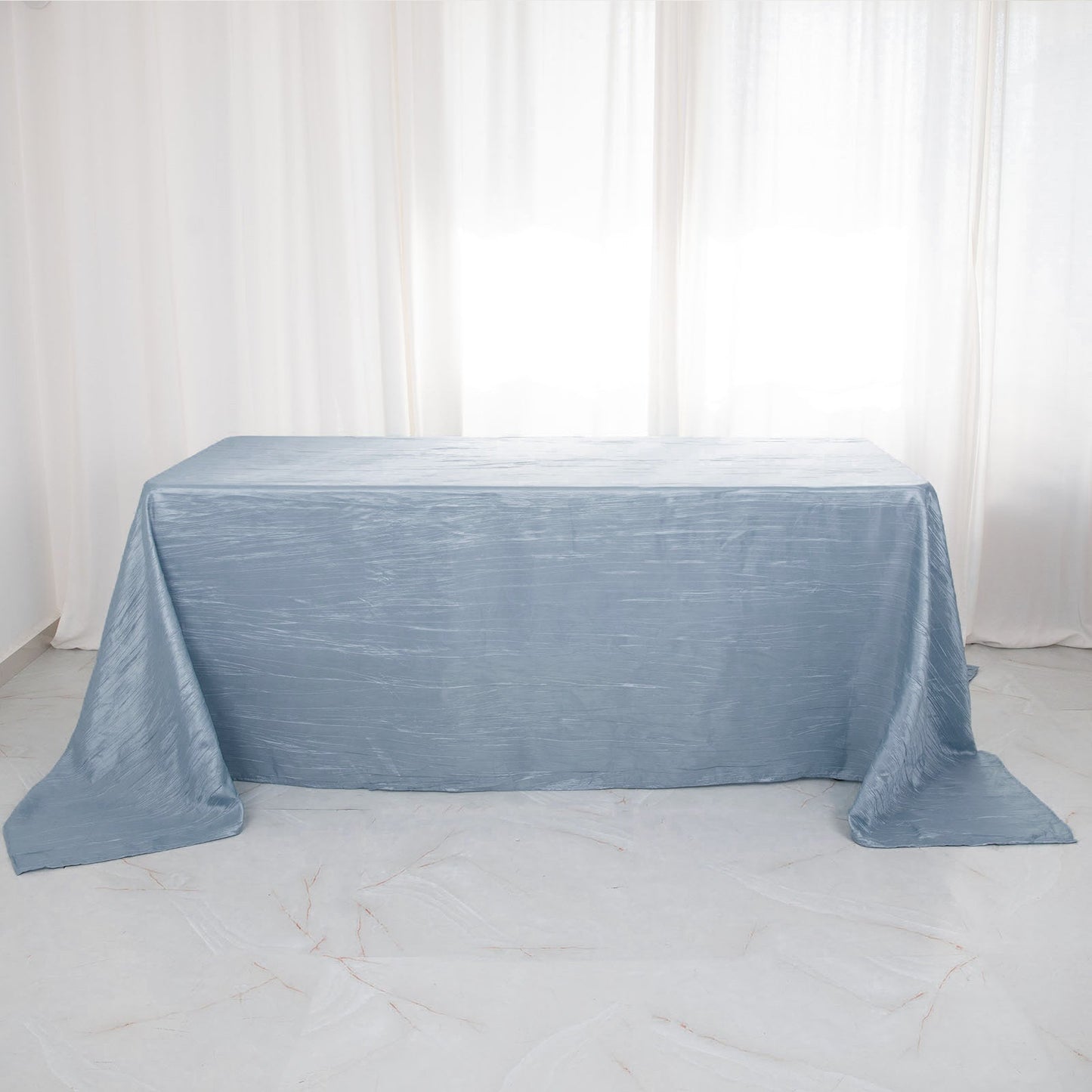 90"x132" Dusty Blue Accordion Crinkle Taffeta Seamless Rectangular Tablecloth