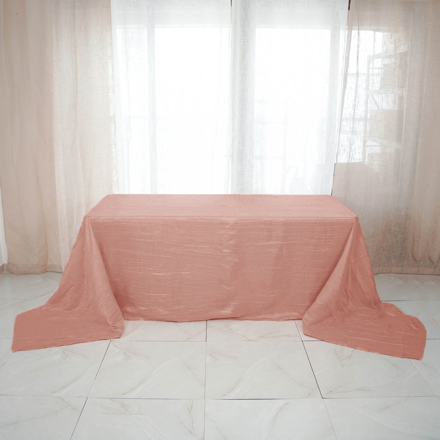 90"x156" Dusty Rose Accordion Crinkle Taffeta Seamless Rectangular Tablecloth