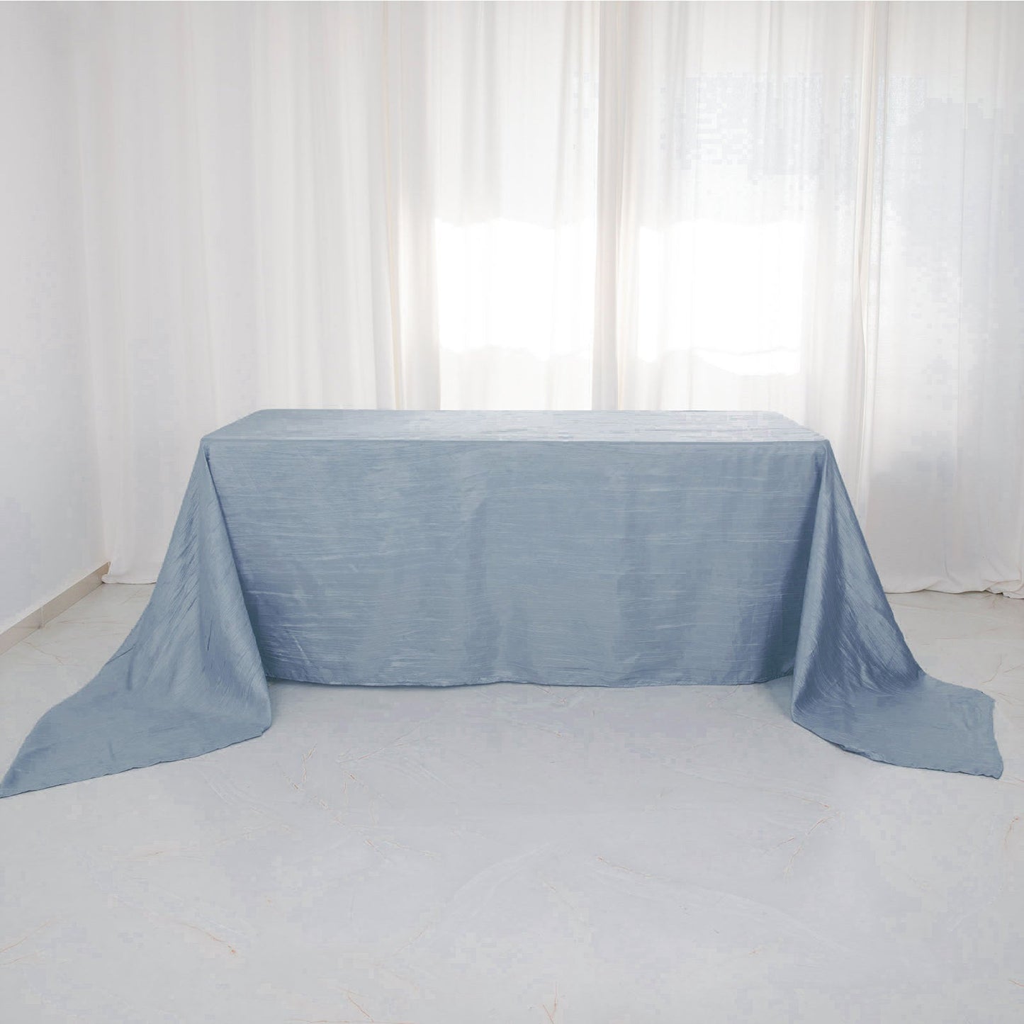 90"x156" Dusty Blue Accordion Crinkle Taffeta Seamless Rectangular Tablecloth