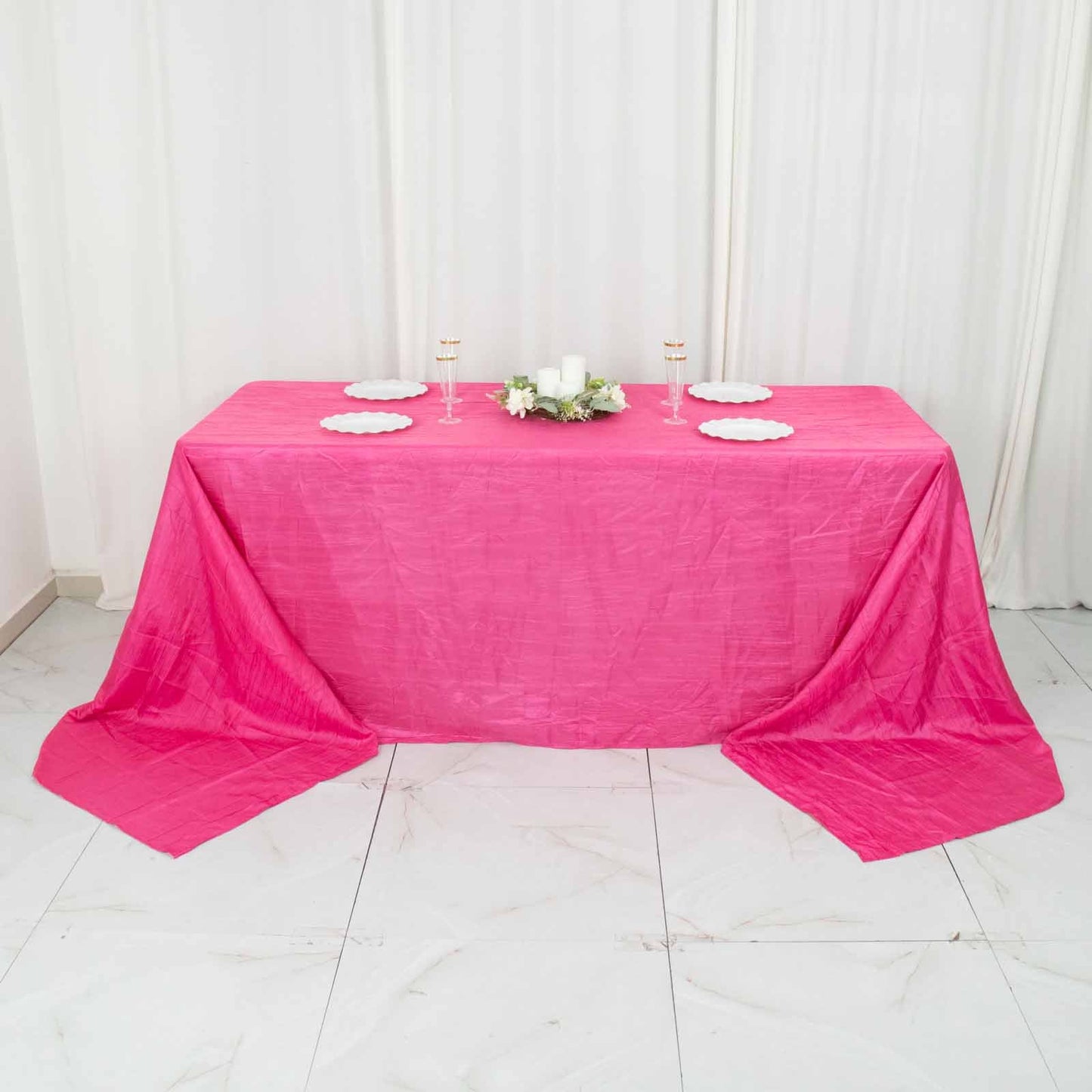 90"x156" Fuchsia Accordion Crinkle Taffeta Seamless Rectangular Tablecloth