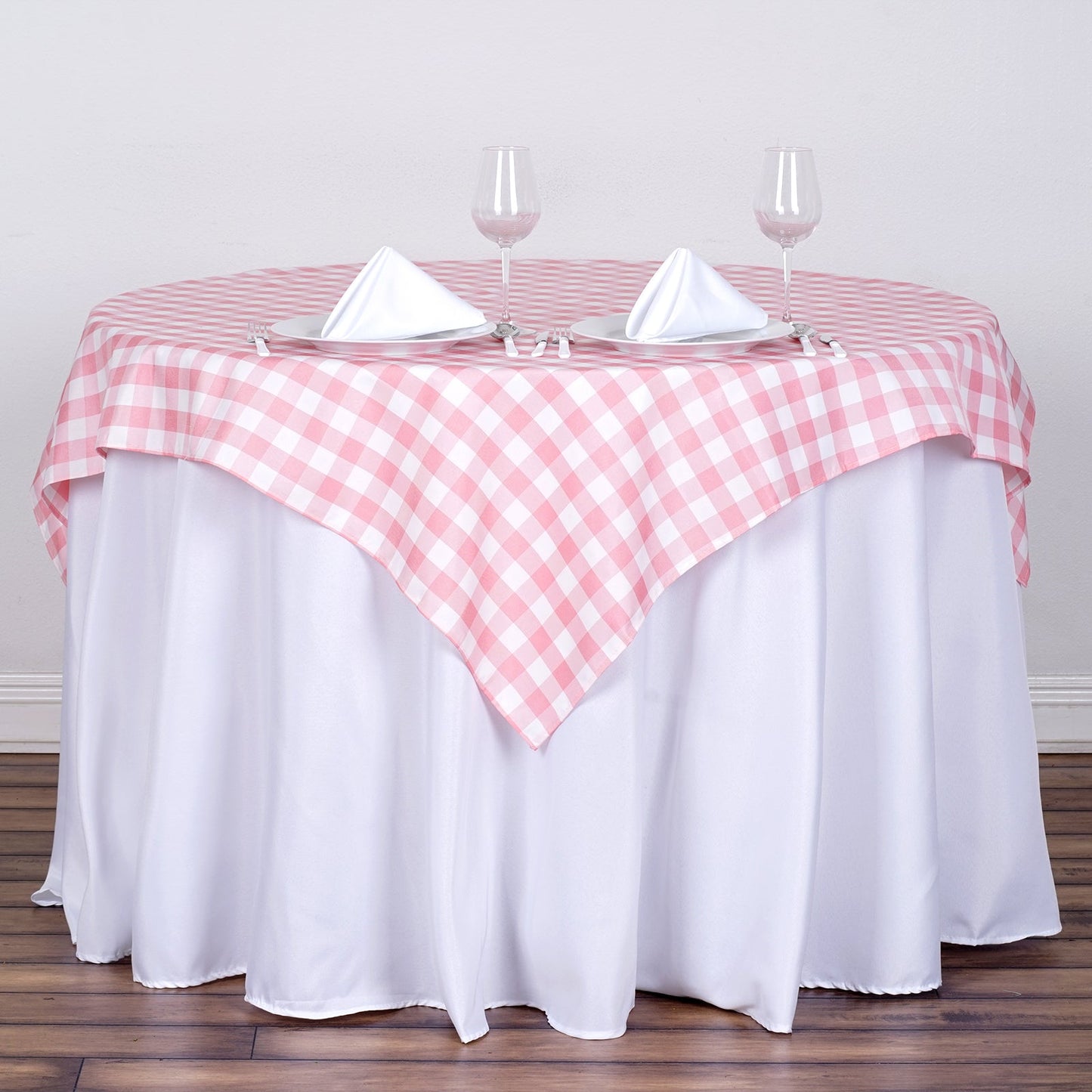 White/Rose Quartz | Checkered Gingham Polyester Tablecloth