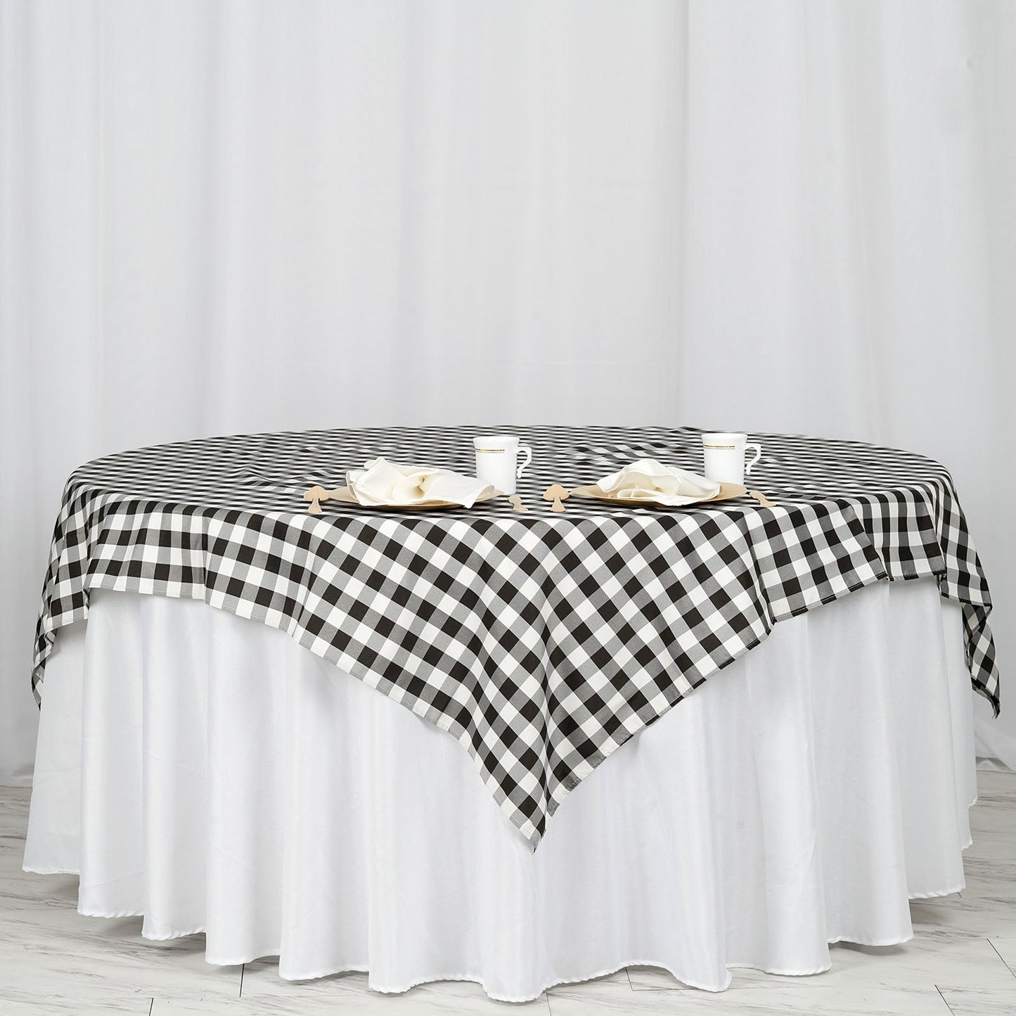 White & Black Buffalo Plaid 70 Inch x 70 Inch Square Checkered Gingham Polyester Tablecloth