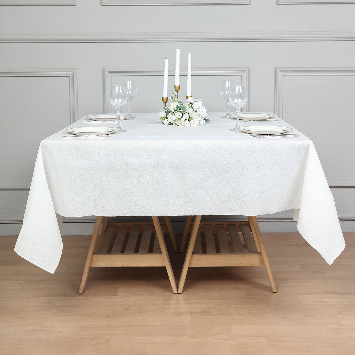 Soft Linen Feel White Disposable Airlaid Square Tablecloth 70 Inch x 70 Inch