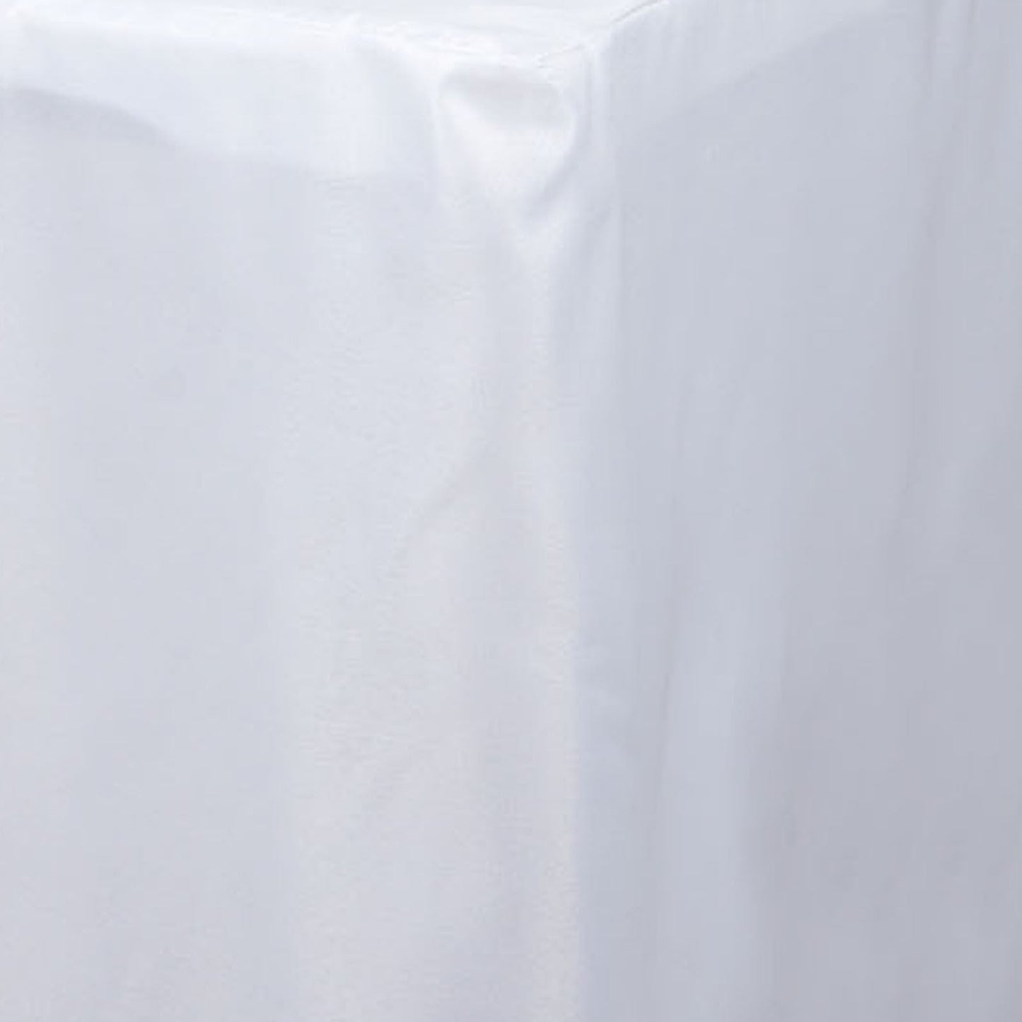 White fitted polyester rectangle tablecloth for 48"x30" tables.