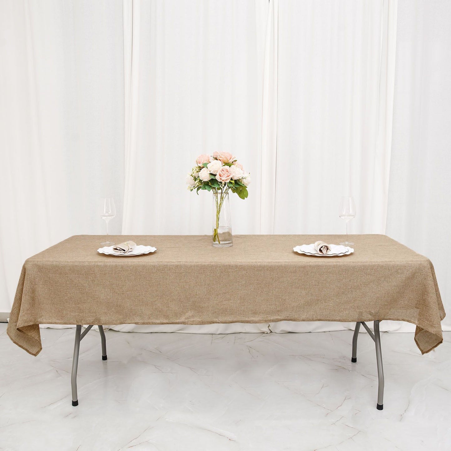 54 Inch x 96 Inch Boho Chic Natural Colored Jute Faux Burlap Rectangle Tablecloth