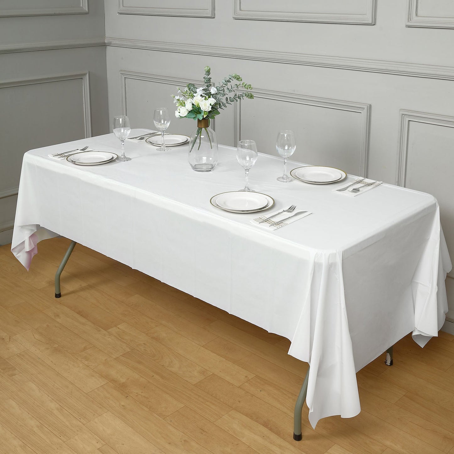 PVC Spill Proof White 10 MM Thick Plastic Tablecloth 54 Inch x 108 Inch Rectangle