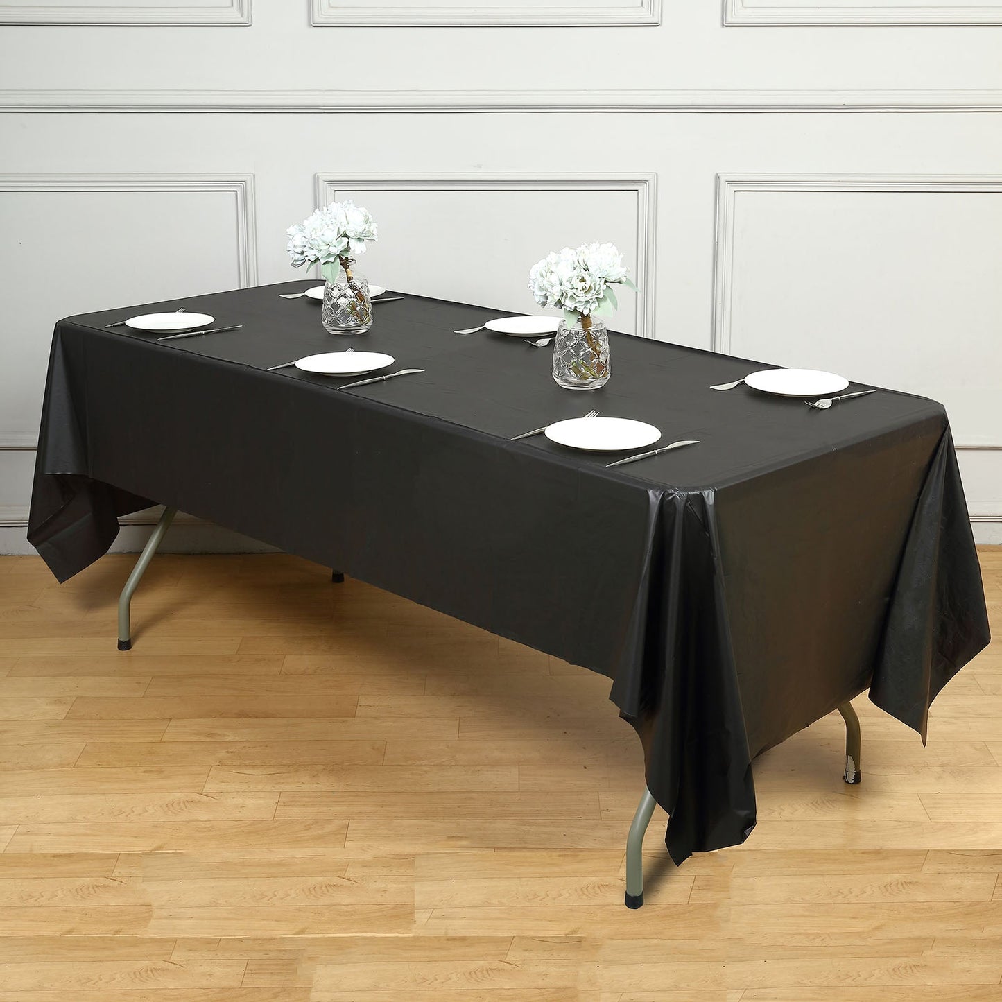 PVC 10 MM Thick Plastic 54 Inch x 108 Inch Rectangle Tablecloth In Black Spill Proof Disposable