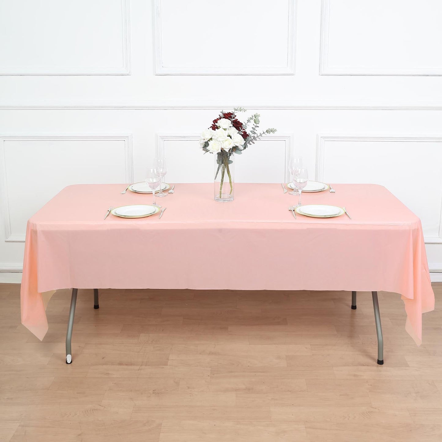 54x108inch Blush Rose Gold 10mm Thick Rectangle Plastic Tablecloth, PVC Spill Proof Tablecloths