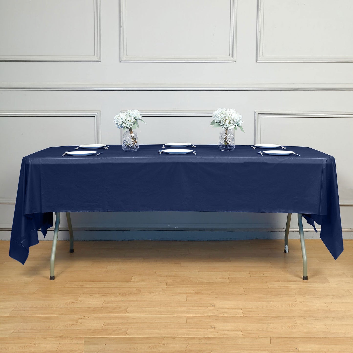5 Pack Navy Blue Rectangle Plastic Table Covers, 54"x108" PVC Waterproof Disposable Tablecloths