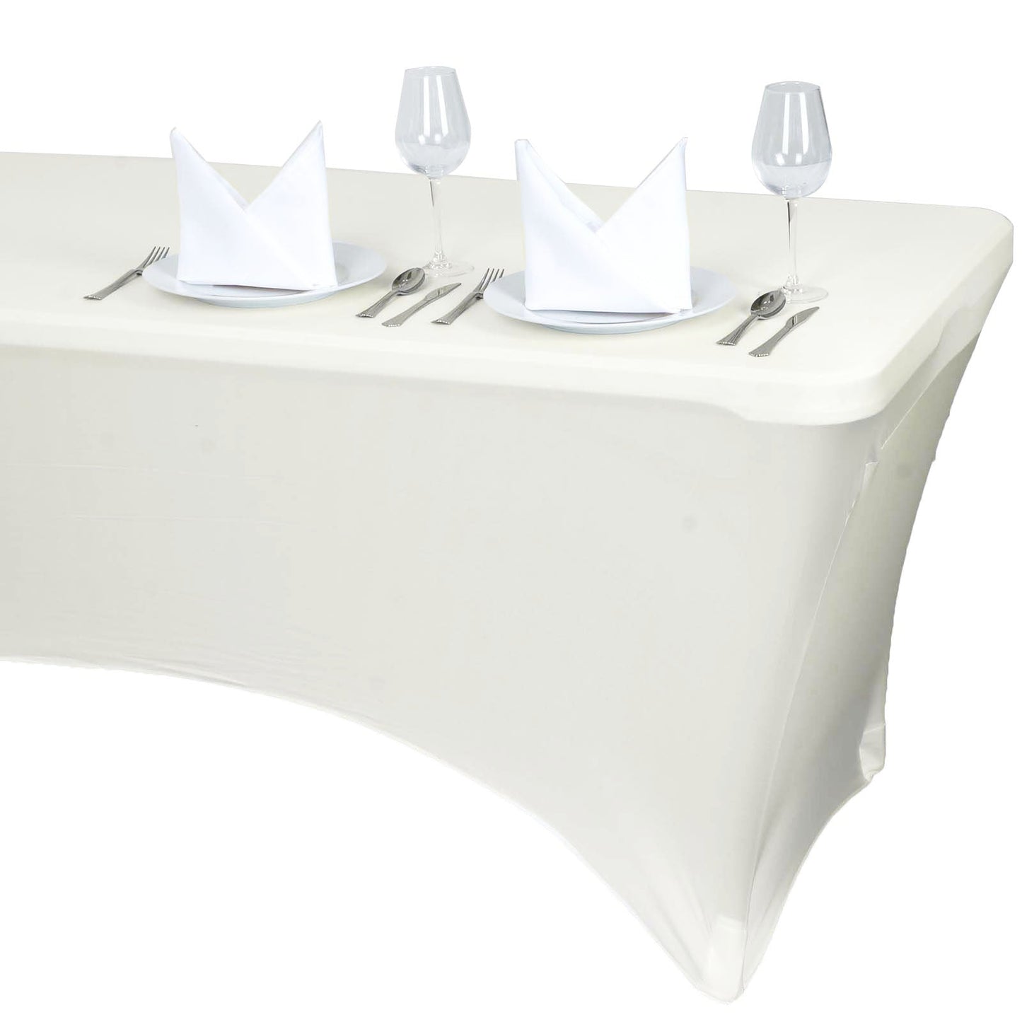 6ft Ivory Spandex Stretch Fitted Rectangular Tablecloth