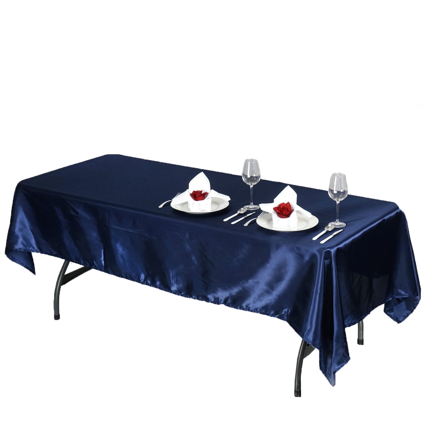 Navy Blue Smooth Satin Tablecloth 60 Inch x 102 Inch Rectangular