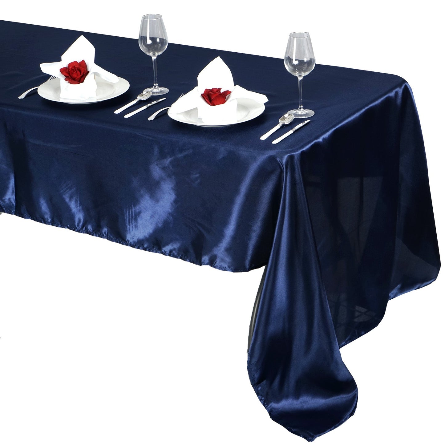 Navy Blue Satin Rectangular Tablecloth 60 Inch x 126 Inch