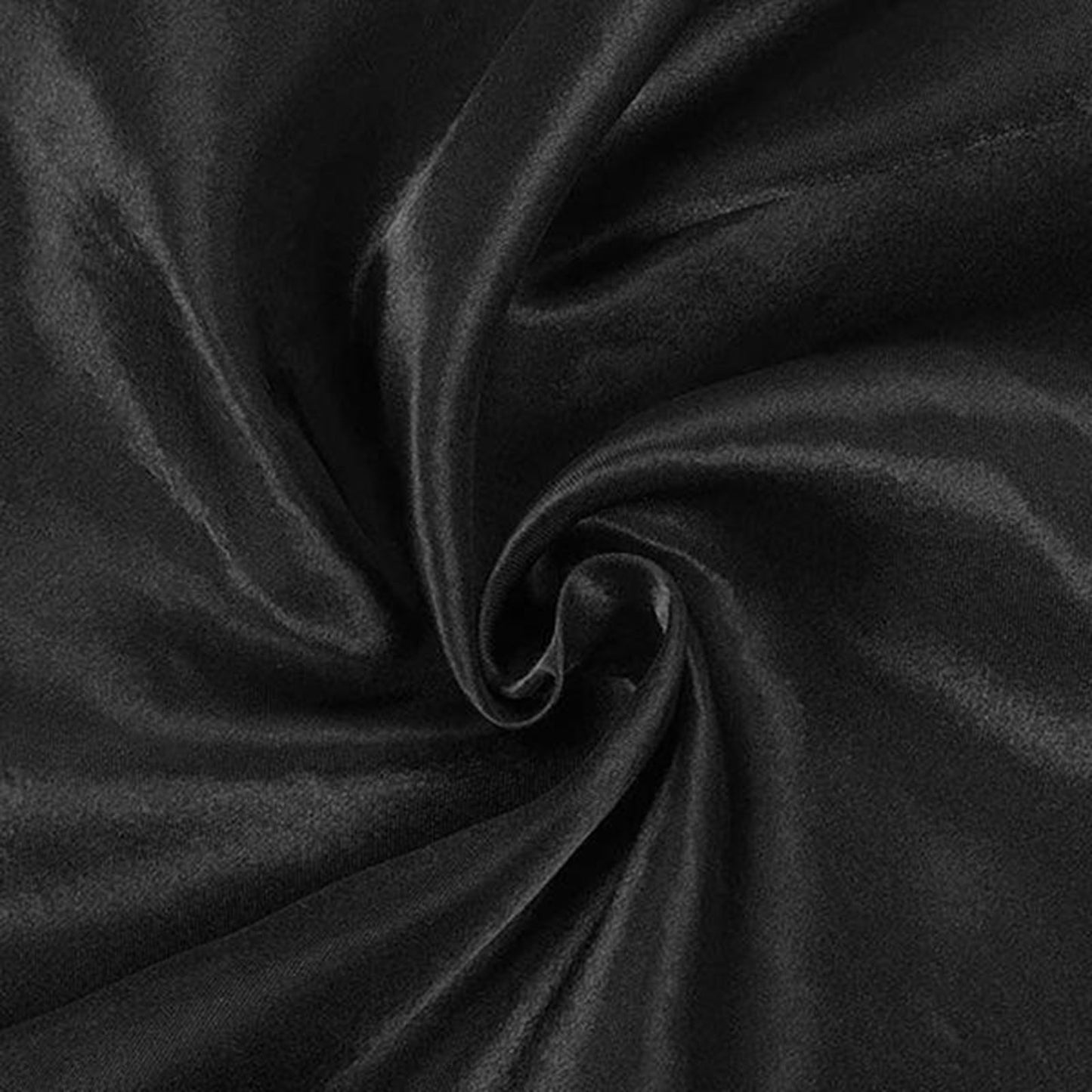 Black satin tablecloth, 72"x120" rectangular, seamless design.