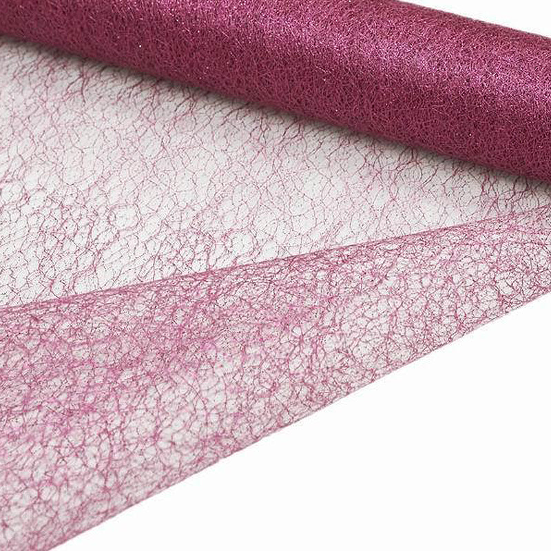 19" | 5 Yards Fuchsia Glitter Deco Mesh Abaca Scrunch Roll | Wholesale Fabric